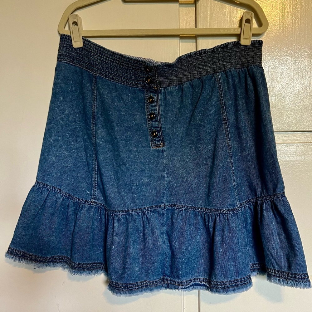 Pilcro By Anthropologie Denim Ruffle Flare Skirt Size XL